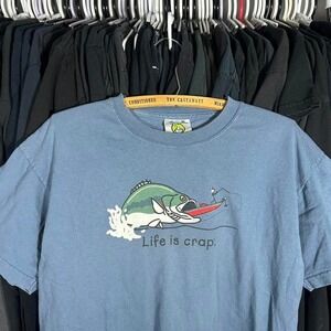 Vintage Y2K funny humor life is good life is crap parody tee in blue and green